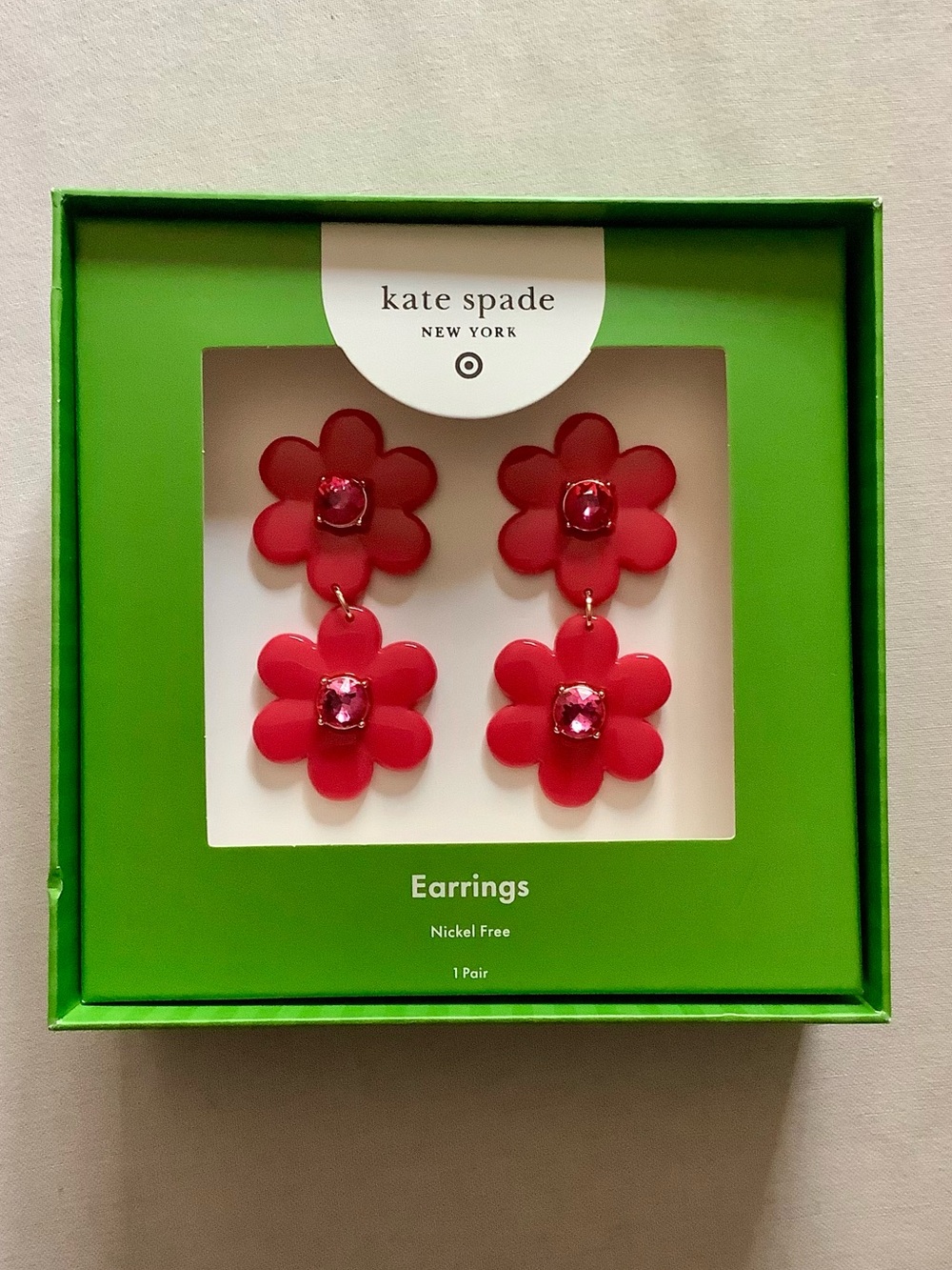 Kate  Spade Pink Double Flower Drop Earrings